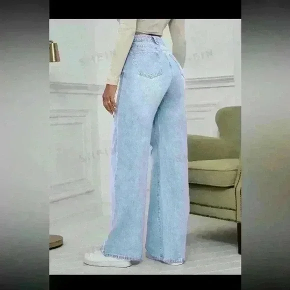 SHEIN EZwear Ladies’ Solid Color Ripped Denim Pants, Size Large - Picture 4 of 7